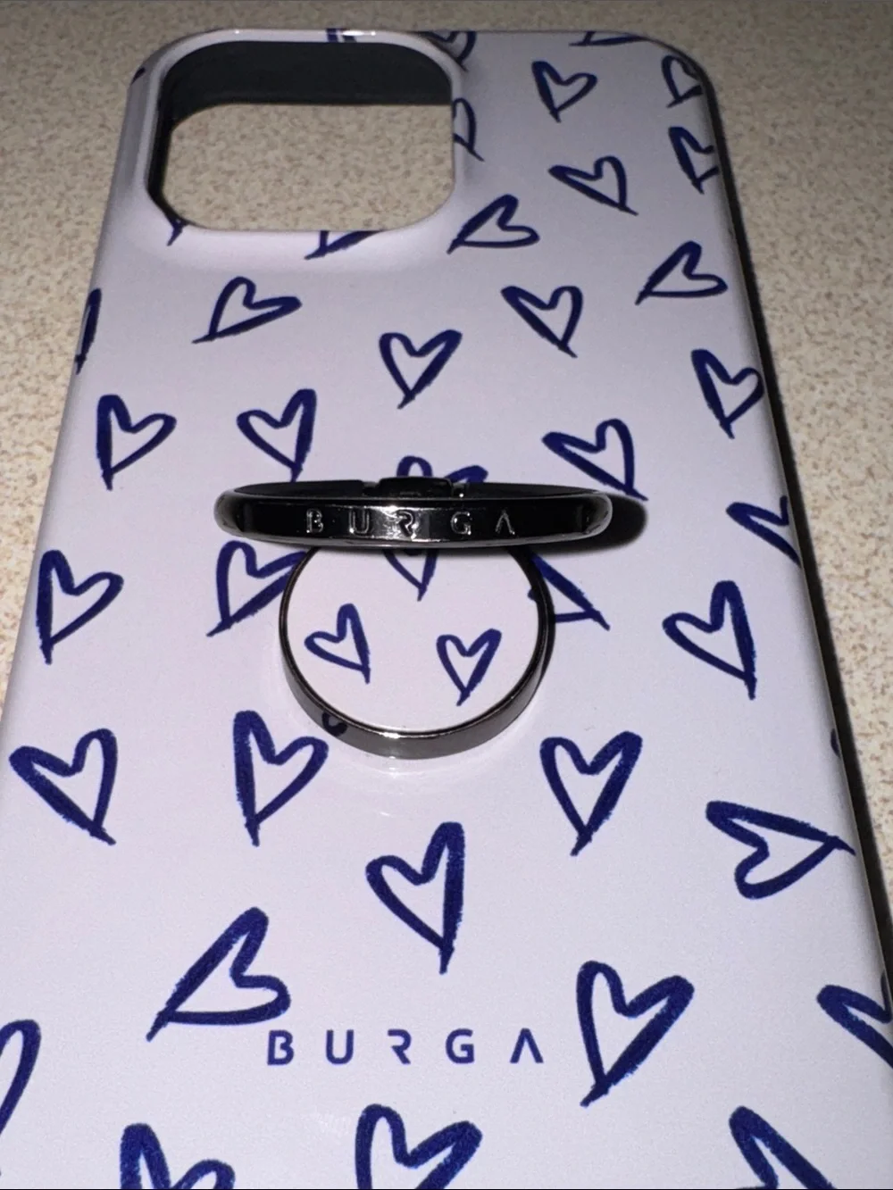 BURGA Lavender Heart Phone Case with Silver Ring Grip for iPhone 15 pro max